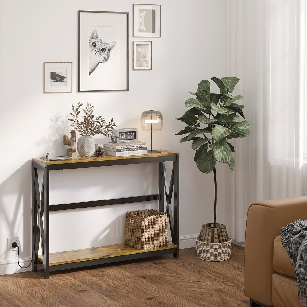 Homcom Console meuble style industriel avec prises usb bois marron Marron 100x75x24cm