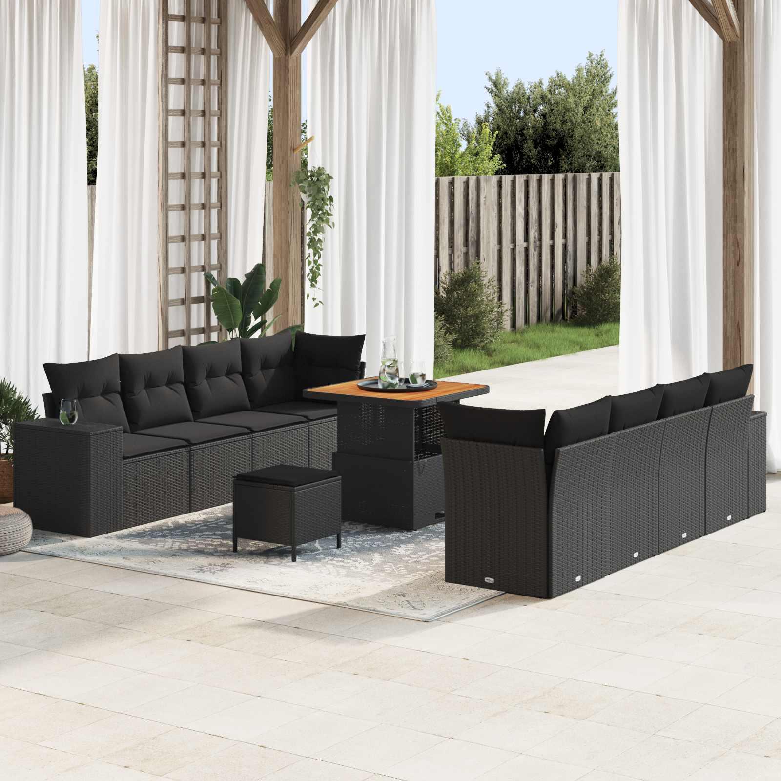 vidaXL Gartensofa-set Schwarz Poly-Rattan