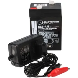 Q-Batteries 6LS-4.5 Akku-Ladegerät-Set 6V 4,5Ah – passend für Notlicht, Alarm & Modellbau