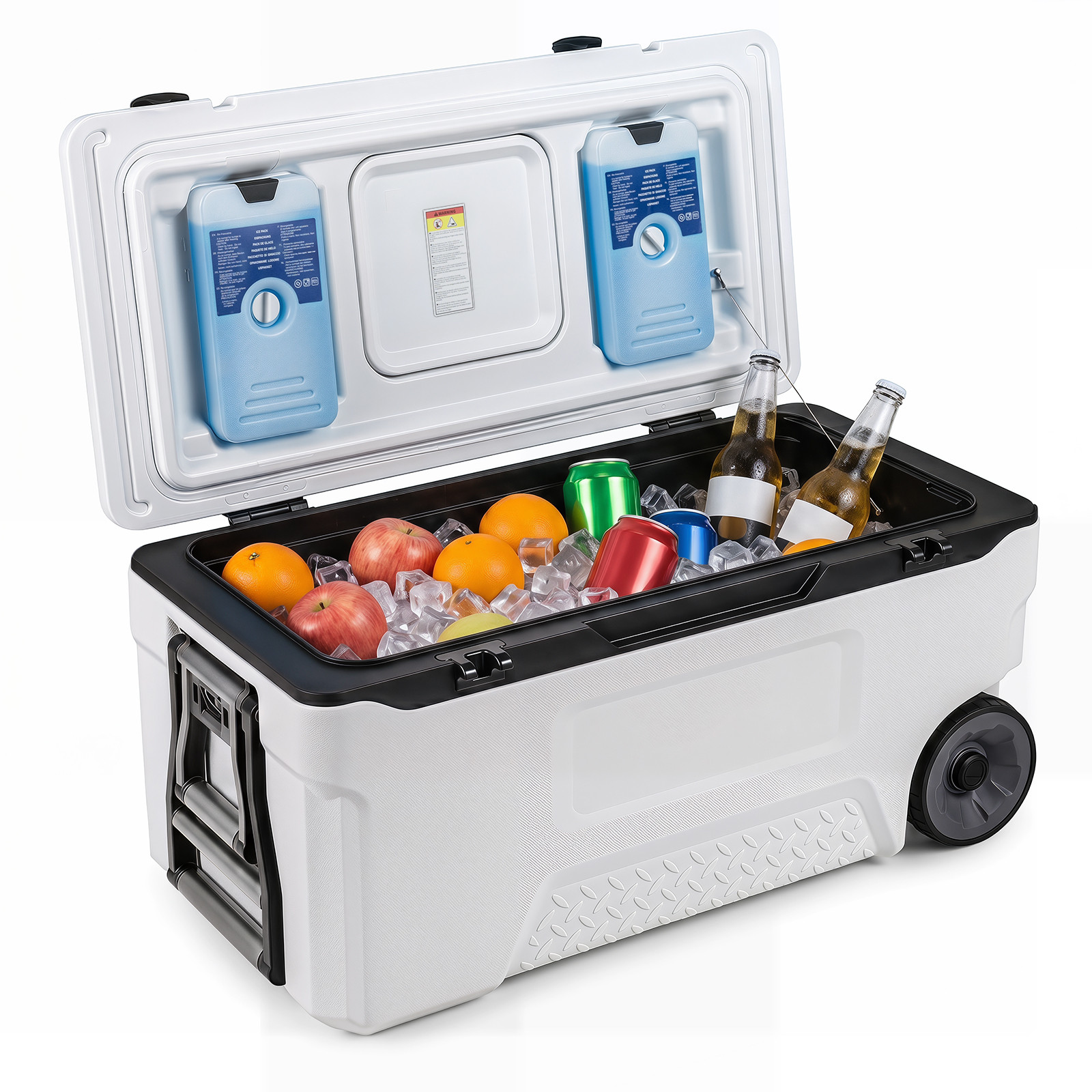Costway Koelbox 70 L Wit met Wieltjes en Handgreep en Afvoerstop