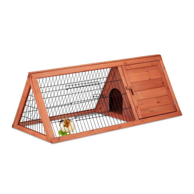 Relaxdays Klein konijnenhok met ren, weerbestendig hout en metaal, Bruin/Zwart, B/D/H: 110 x 49 x 41 cm