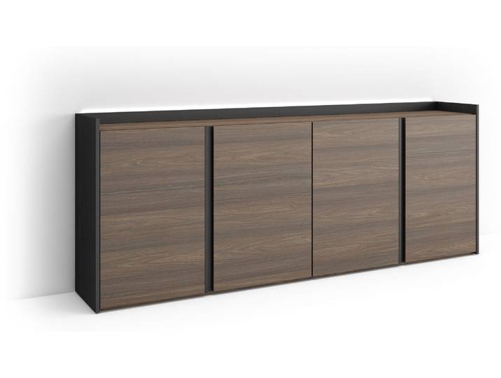 PULLER Buffet effet bois de chêne foncé et noir 207x35x80cm avec Led