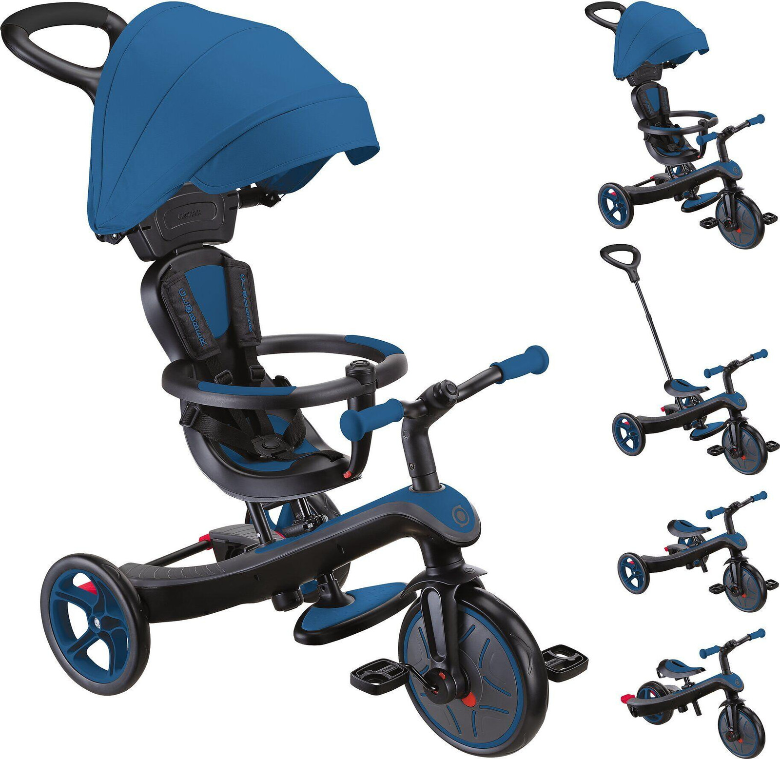Globber Explorer Trike 4-in-1 Duowagen, driewieler en loopfiets, blauw