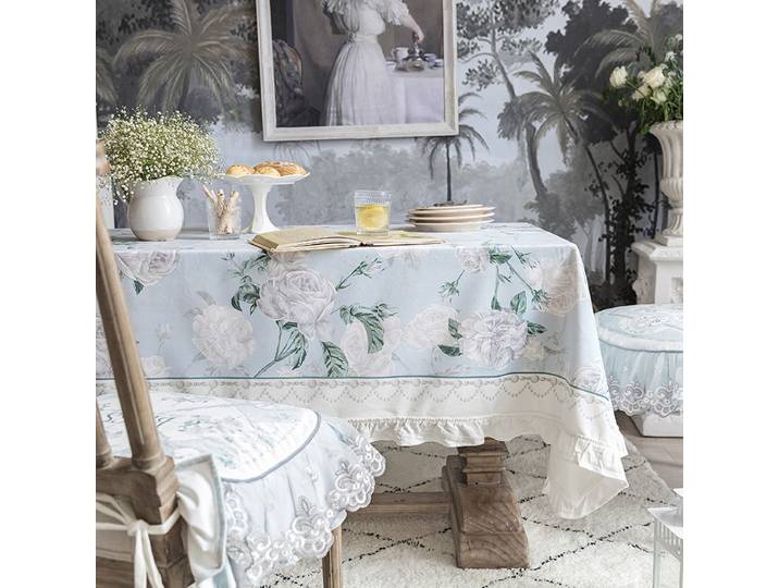 Nappe bleue française, décoration de maison, Style pastoral nordique, petites volants frais, nappe de couverture d'armoire de Table de café