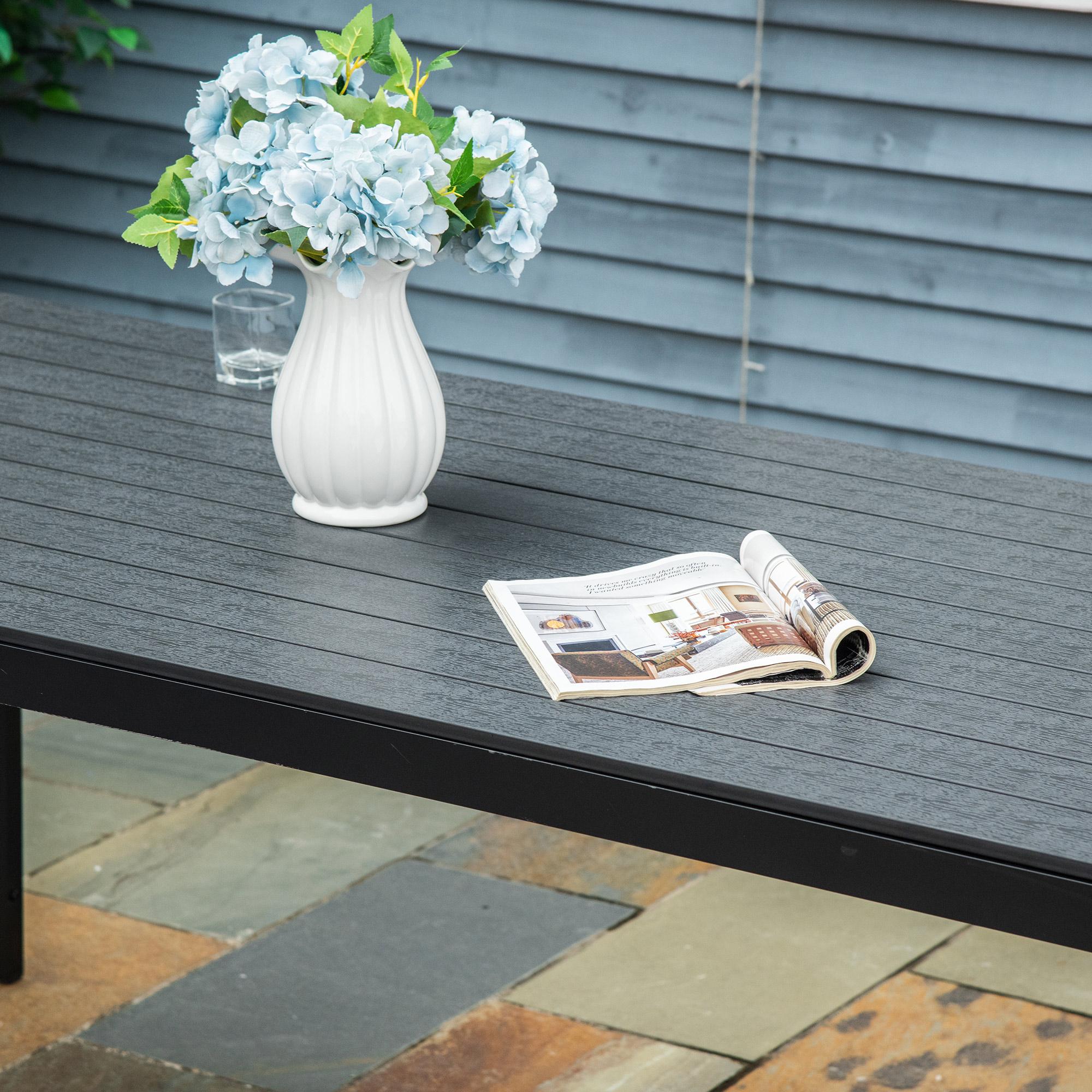 okwish Gartentisch Terrassentisch Balkontisch mit Aluminiumgestell,mit Holzstruktur und Haptik für Garten und Terrasse,schwarz