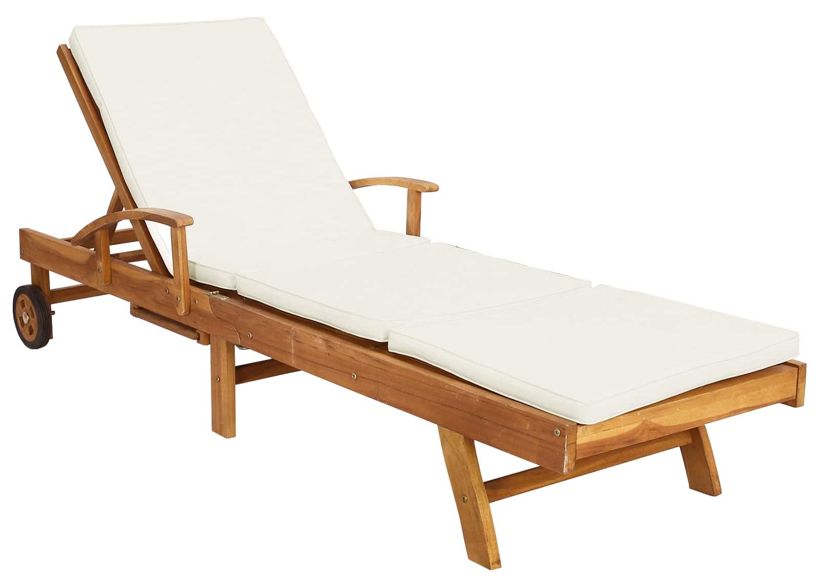 Sonnenliege 1-Person Braun und Creme Massivholz Teak