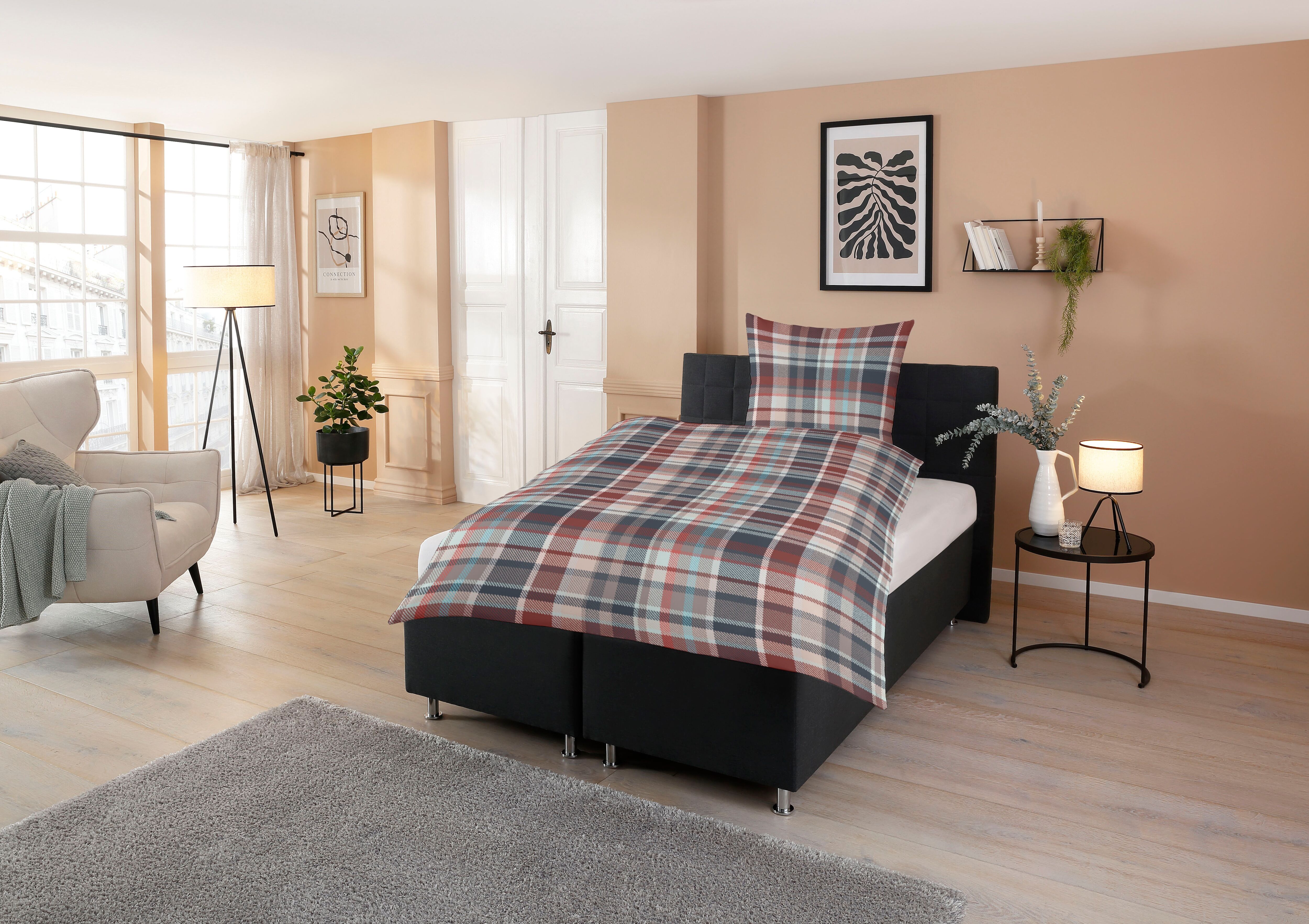 Bettwäsche CASATEX "Silan", beige (beige, ecru), B/L: 155cm x 220cm, 1 Stk., 1 Stk., Biber, B/L: 80cm x 80cm, 2 Stk., Biber, Obermaterial: 100% Baumwolle, Bettwäsche, Bettwäsche, zeitloses,rustikales Design, markante Karos, warme Farbtöne beige, ecru B/L: