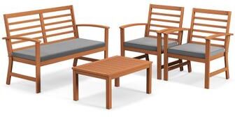 Costway 4 Pieces Outdoor Furniture Set with Stable Acacia Wood Frame-Gray