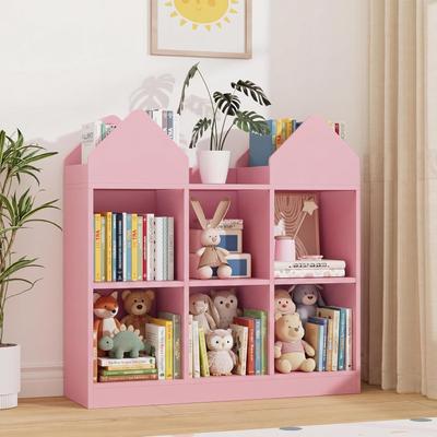 Garvee Kids Bookshelf and Toy Storage Organizer, 4 Book Racks and 6 Open Cubbies