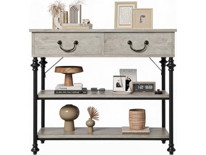 Zstar Konsolentisch, grau, mit 2 Schubladen, römische Säule, MDF, 100 cm Elegante römische Säulenlinien, 2 Schubladen für kleine Gegenstände, Kapazität 150 lbs, ideal für Wohnzimmer und Flur