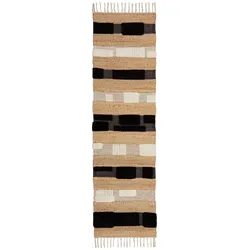 KADIMA DESIGN Teppich Handgewebt Naturfasern Jute Baumwolle Wolle | Modernes Block-Design Strapazierfähig mit Fransen | 60x230cm