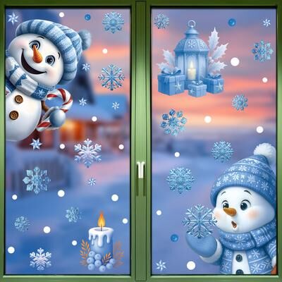 Rare Purchases Winter Christmas Window Stickers, Glass Ornaments, Snowman Santa Claus Snowflake Elk, Holiday Decor 1