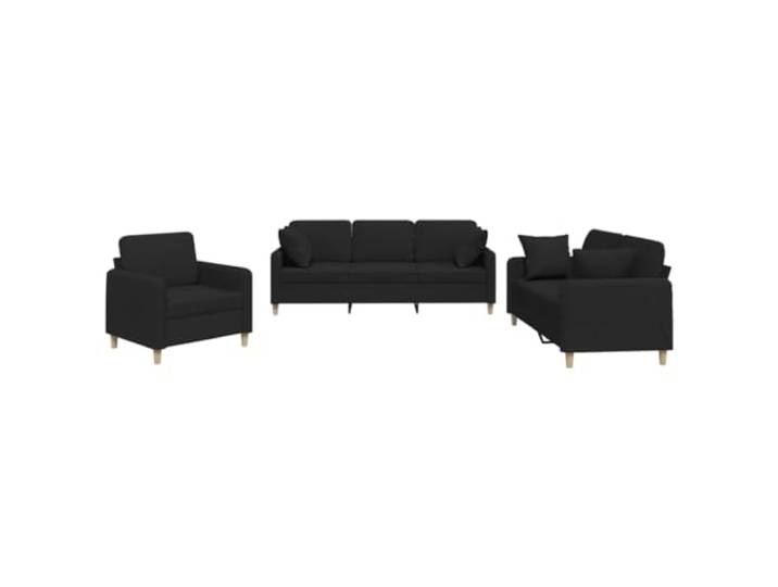 Todiikf 3-TLG. Sofagarnitur mit Kissen Schwarz Stoff Polstermöbel Set Komfortable Couchgarnitur fürs Wohnzimmer inklusive Polstersessel 2er und 3er Sofa sowie weichen Zierkissen.
