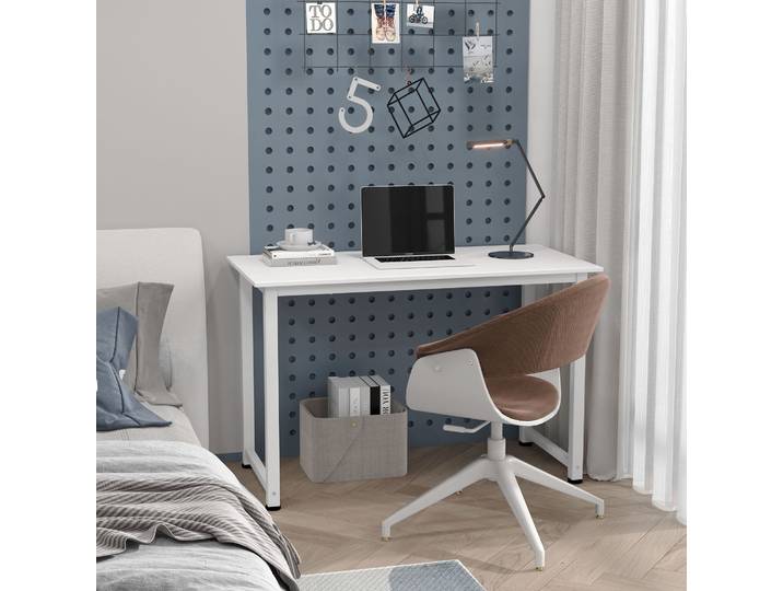 HOMCOM Table Ordinateur/Manger 120x60cm Blanc Cadre Métal