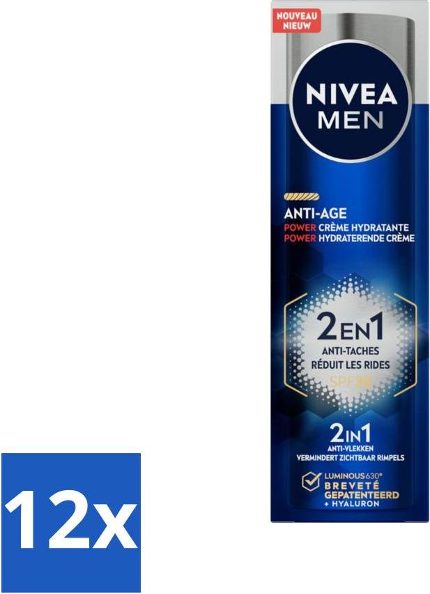 NIVEA MEN - Anti-Age 2-in-1 Power - Feuchtigkeitsspendende Gesichtscreme LSF 30 - 50 ml - Vorteilspack - 12 Stücke