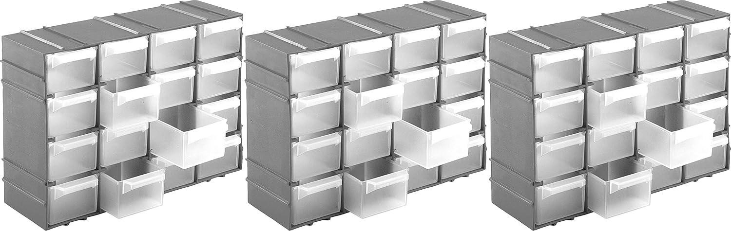 Unyqoos Sorteerbox set van 3, zilver, 16 compartimenten, B/D/H: 22 x 15 x 8 cm