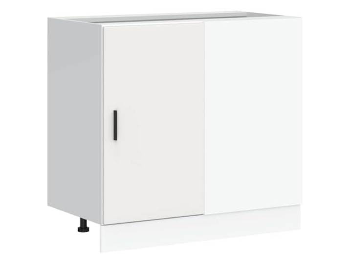 HKTMGDNG Küchenunterschrank Lyon Weiß 86x46x81.5 cm Holzwerkstoff Der weiße Spülenunterschrank bietet viel Stauraum für Töpfe und Geschirr in der Küche mit höhenverstellbaren Füßen.