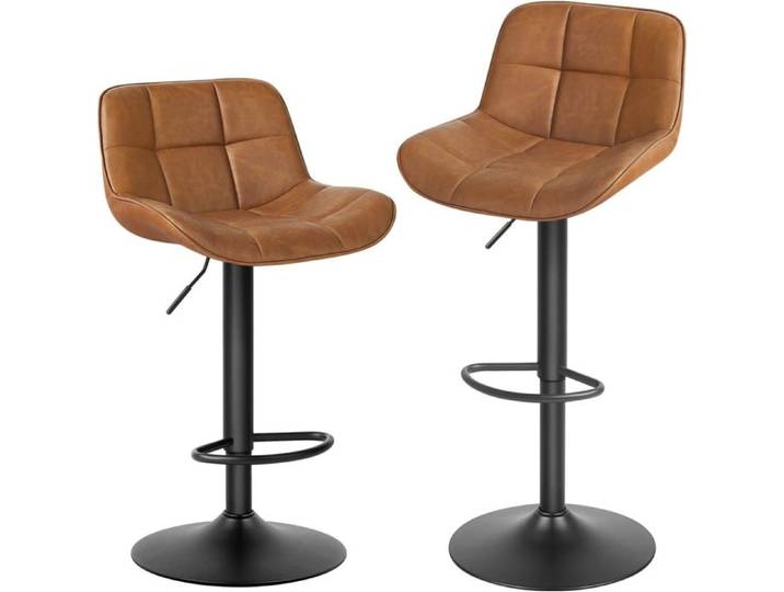 EUGAD Tabouret de Bar pivotante - Lot de 2 - Similicuir Vintage - pour Bistro Cuisine - Hauteur Réglable - Marron