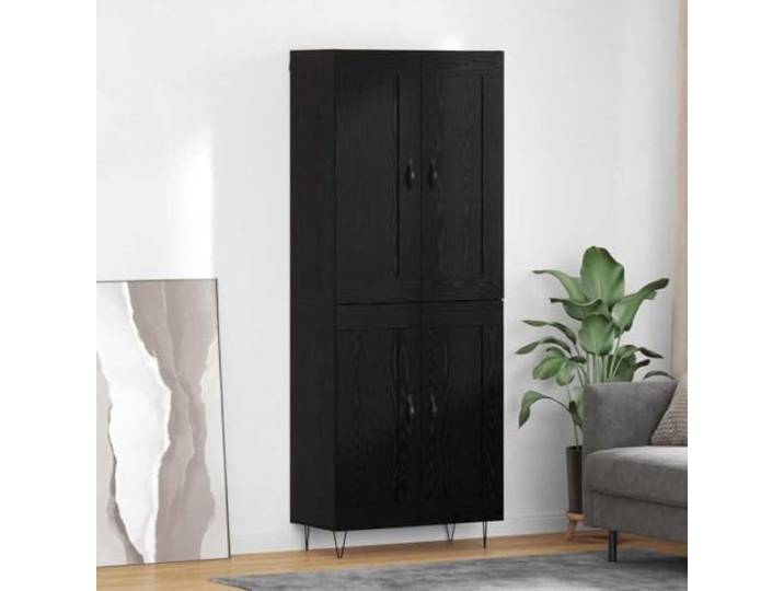 Jkghdrt Highboard Schwarz Eichen-Optik 69,5 x 34 x 180 cm Holzwerkstoff Robuster Holzwerkstoff, flexible Regale, Klapptüren, Metall-Akzente, pflegeleichte Oberfläche