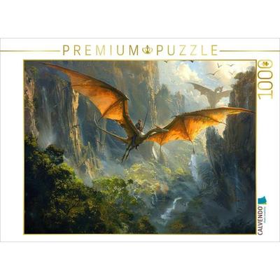 CALVENDO Puzzle Patrouille - Mann fliegt auf einem Dinosaurier | 1000 Teile Lege-Größe 64x48cm Foto-Puzzle für glückliche Stunden