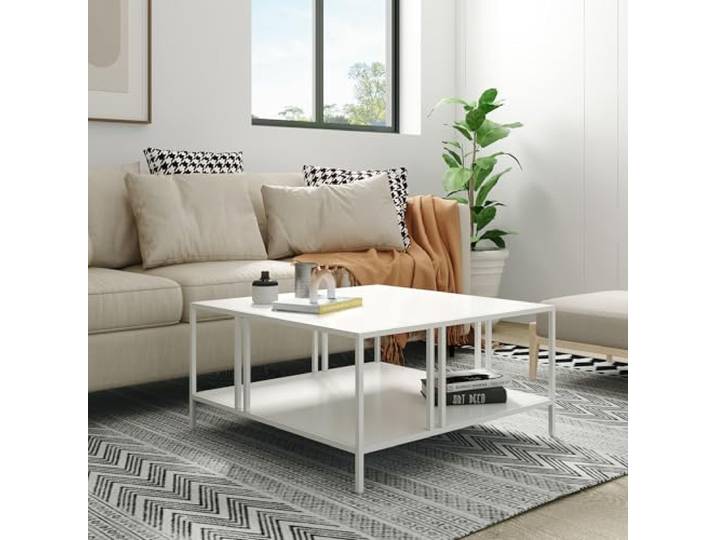[en.casa] Couchtisch Kumlinge Beistelltisch 40 x 80 x 80 cm mit Ablage Wohnzimmertisch quadratisch Sofatisch Metall Kaffeetisch Weiß