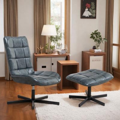 "23.5"" Faux Leather Tufted Accent Chair with 360-Degree Swivel and Adjustable Height"