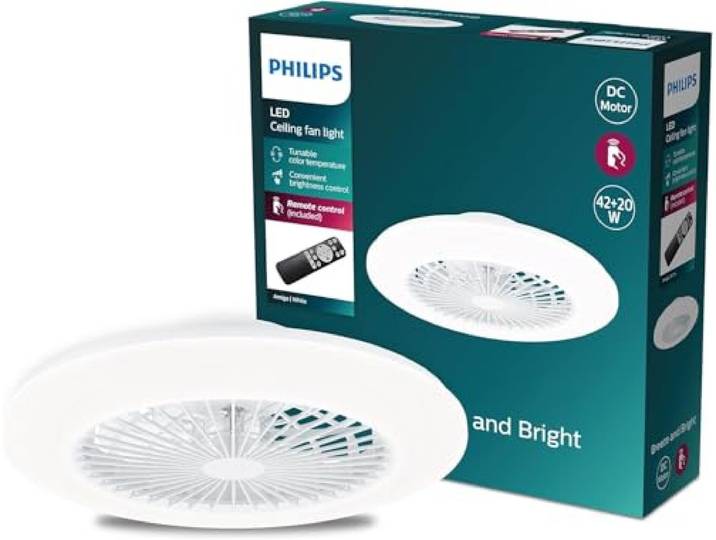 Ventilateur de plafond et plafonnier LED Philips Amigo\, 20W+40W\, diamètre 49cm\, rond\, avec télécommande\, blanc