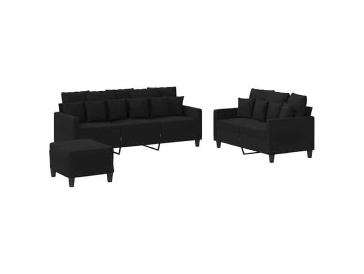 GHVBNMF 3-TLG. Sofagarnitur mit Kissen Polstersofa Set Schwarz Stoff Modernes Couchset für Wohnzimmer und Gästezimmer, inklusive 2er Sofa, 3er Sofa und Fußhocker mit dicker Polsterung.