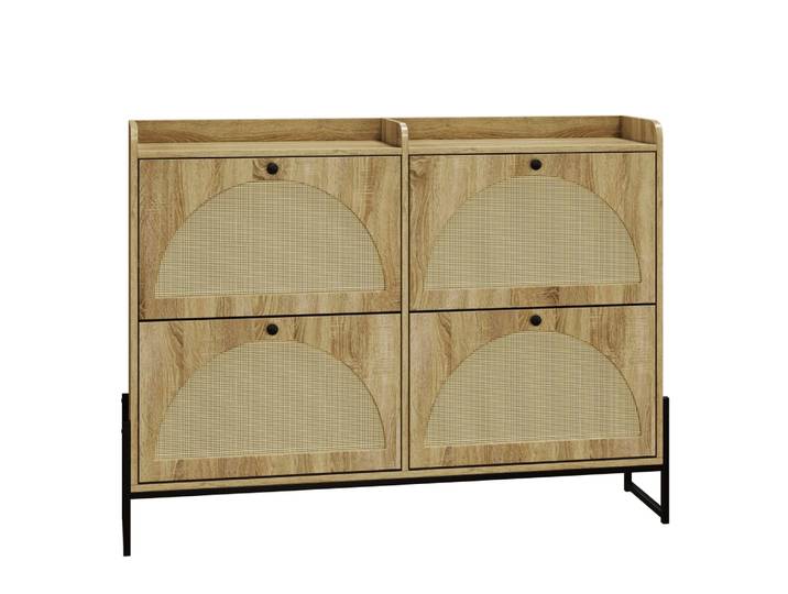 Meuble à chaussures étroit 4 abattants, bois naturel