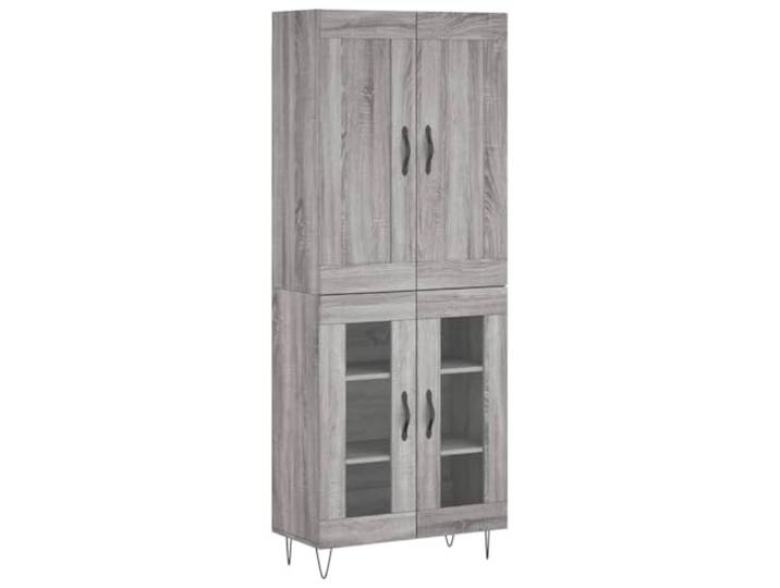 GFMGUEMV Highboard Grau Sonoma 69,5x34x180 cm Holzwerkstoff mit Türen Stauraumschrank, Holzwerkstoff grau Sonoma, Eisenbeine, Türen, 69,5x34x180 cm, für Wohnzimmer