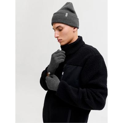 Beanie JACK & JONES "JACCOOPER BEANIE AND GLOVES GIFTBOX", Herren, grau (dunkelgrau melange), Strick, Kunstfaser, meliert, Mützen Beanie, Kunstfaser, Einheitsgröße