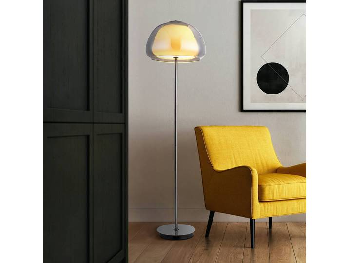 Vloerlamp Avila, dimbaar, alu / grijs / zink, Woon-/ Eetkamer, Glas, vloerlamp
