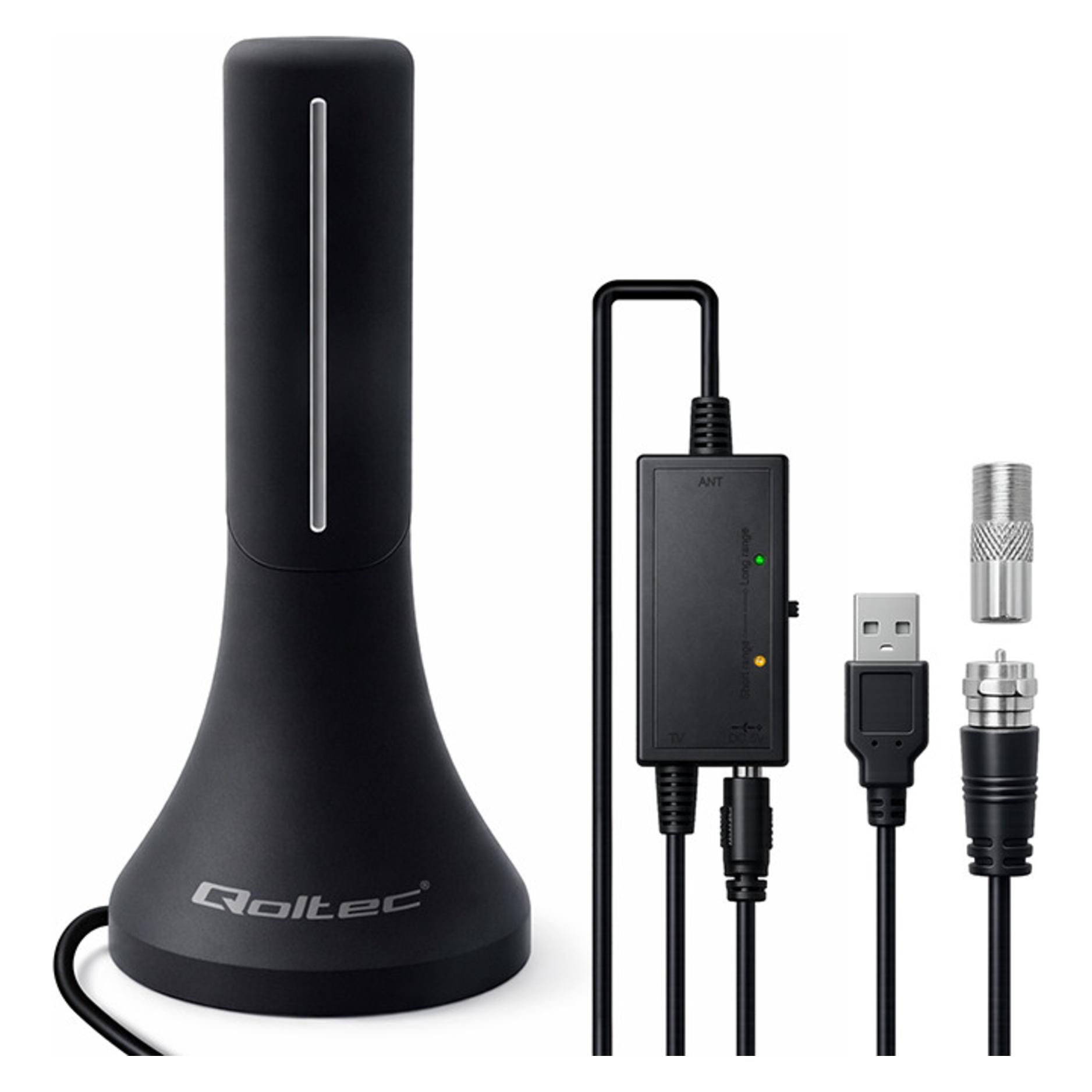 Qoltec Antena RTV Antena telewizyjna TV DVB-T/T2 (Zimmerantenne, 32 dB) (57065)
