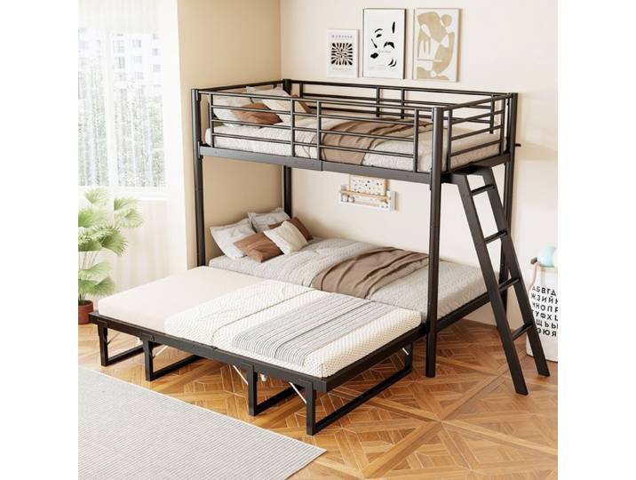 Luscriate - Lit Superposé 90x200cm Lit gigogne Convertible 180x200 Gain de Place Design Moderne enfant - Noir
