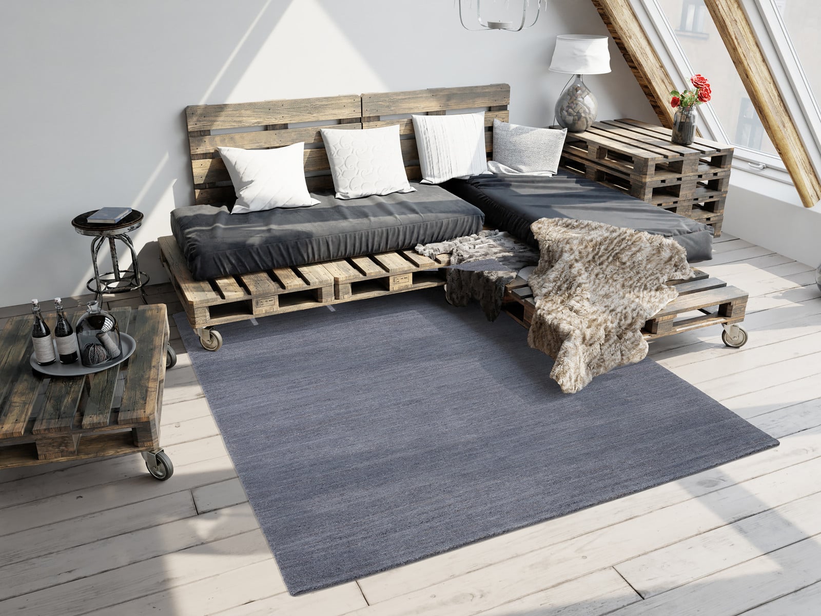 home24 Wollen vloerkleed Nanda Devi blauw, 200 x 250 cm