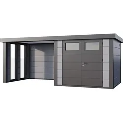 Telluria Metallgerätehaus Classico 2724 mit Lounge Anbau inkl. 2 Fenster lichtgrau Lounge-Anbau links