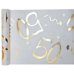 50. Geburtstag weiß gold Tischläufer 5 m x 30 cm Zahl 50