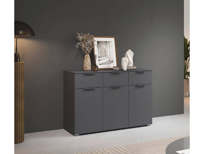 Commode avec portes 120cm Gris/Gris métallisé Gris