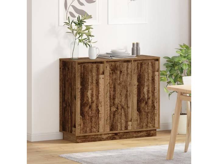 Buffet à LED-Meuble de rangement avec éclairage LED Bois Vieilli 90x32x75 cm Bois Composite