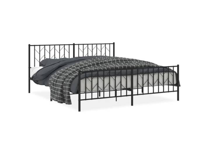 PUGYNBK Bettgestell ohne Matratze mit Metallbügel, Schwarz, 183 x 213 cm Robuster Stahlsockel, Metallleisten, Stauraum, funktionales Kopfteil