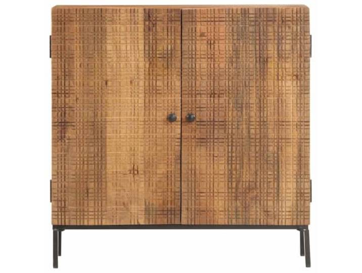 GFMGUEMV Sideboard 75 x 30 x 75 cm Massivholz Mango mit Stahlgestell Handgeschnitzte Muster, 2 Türen, Stahlgestell, Vintage-Stil, einfache Montage