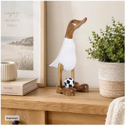 HTI-Living, Deko Figuren + Skulpturen, Dekoente Quakinho Ballfüssler aus Holz 25 cm Fussball Dekofigur