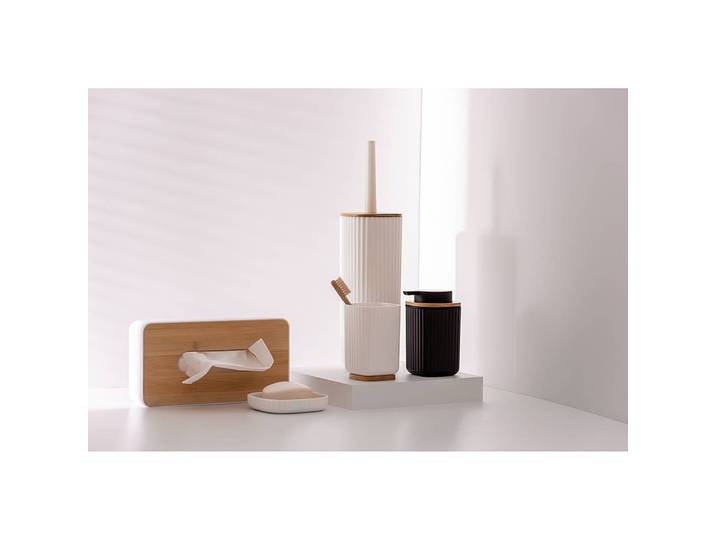 Brosse WC Rotello Polystyrène / bambou Blanc/Blanc 10 x 36 x 10cm