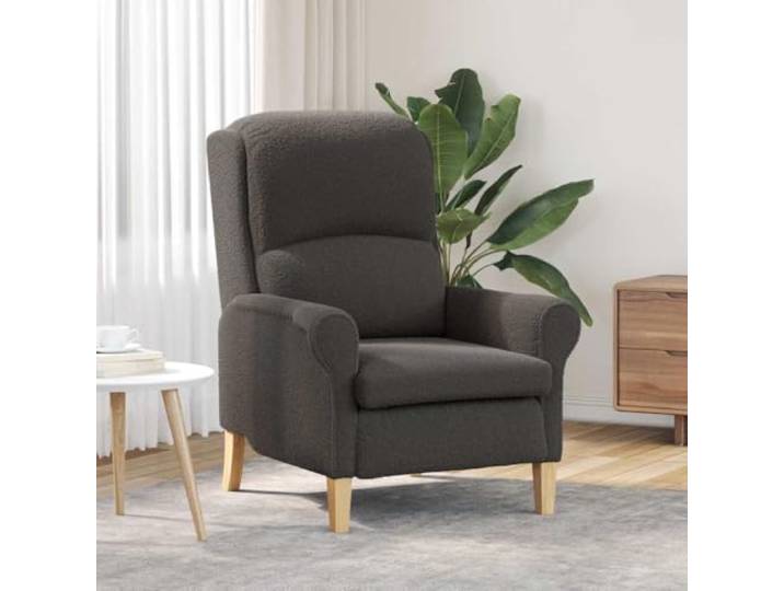 IBUQDDV Sessel Dunkelgrau mit Sherpa-Gewebe und Holzrahmen Moderner Holzstuhl, weicher Sherpa-Stoff, Kautschukholzbeine, ergonomische Rückenlehne, vielseitig nutzbar