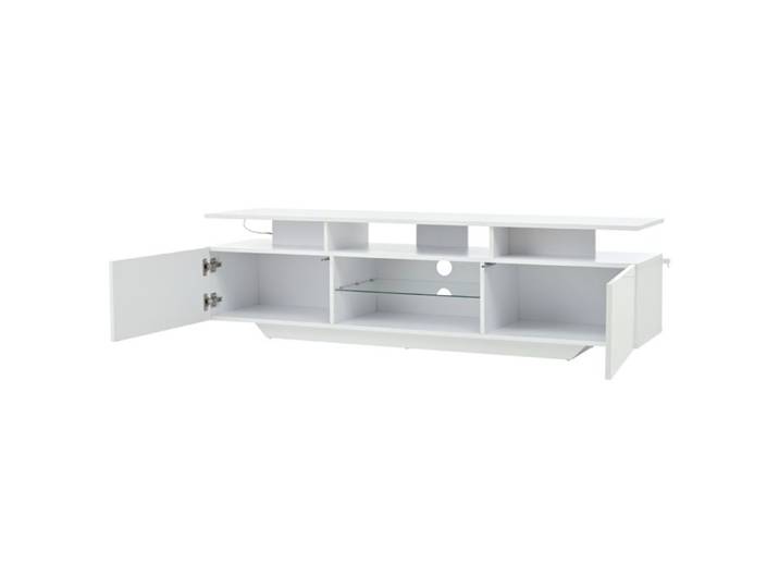 Meuble TV 160*40*45 cm meuble TV à double porte meuble de salon meuble TV laqué brillant avec bande lumineuse LED blanc