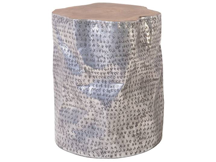 COUCHTISCH Teakholz braun/silber zylindrisch Gordon