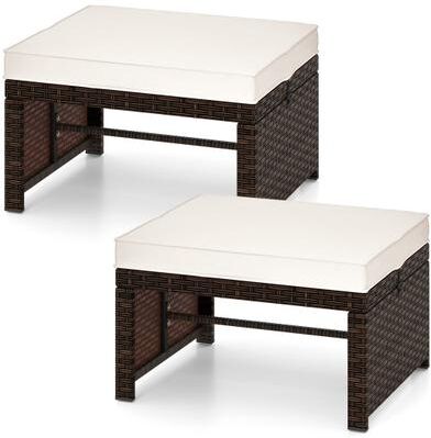 Costway Multipurpose Outdoor 2 Pieces Patio PE Rattan Ottomans Footstool-White