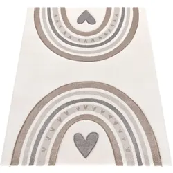 KINDERTEPPICH, mit Regenbogen- und Herz-Motiv, Beige, 160 x 230 cm
