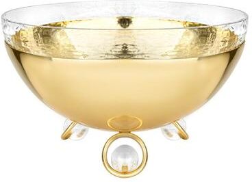 Classic Touch "Salad Bowl with Glass Insert Gold and Clear Ball Legs - 11""D"