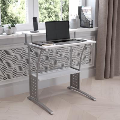 Lancaster Home Computer Desk with Top and Bottom Storage Shelves